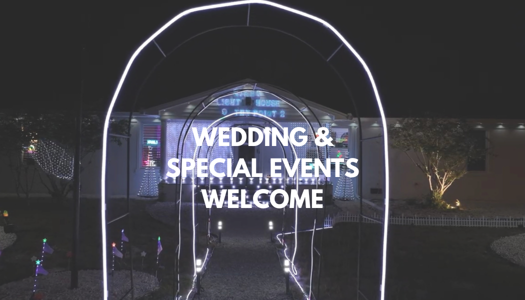 Illuminated arch walkway at The Affirmation Retreat
